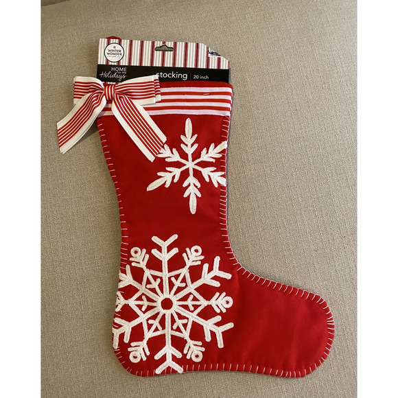NWT WinterWonder Home for the Holidays Red Felt Christmas Snowflake Stocking 20" - Picture 1 of 4